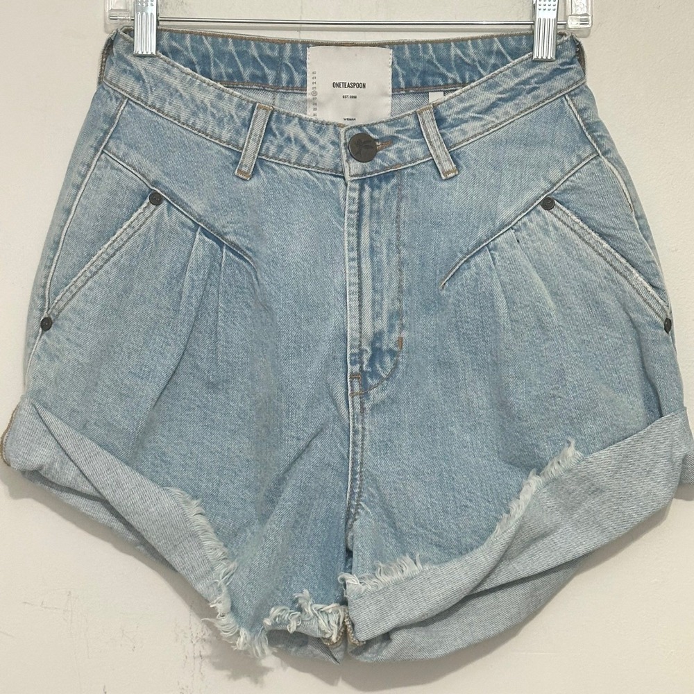 One Teaspoon Street Walker High Rise Pleated Baggy Denim Jean Shorts Size 26